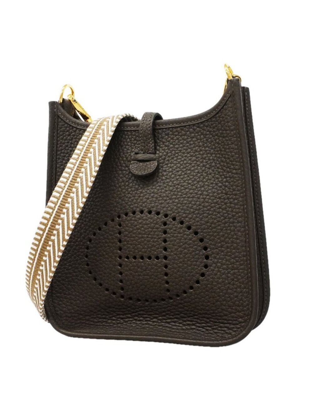 Hermes Shoulder Bag Evelyne TPM Taurillon Clemence Ebene Gold